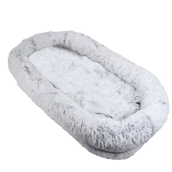 S-HOME Grey Human Dog Bed Washable Faux Fur 71''x45''x14'' Size for Dozing Off With Your Pets