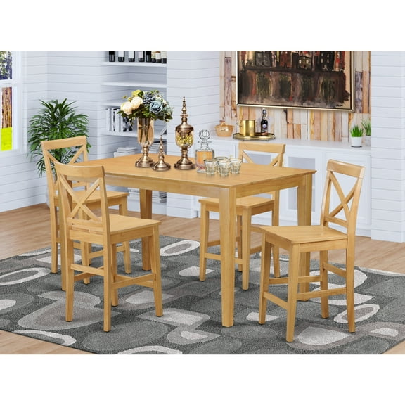 East West Furniture CAPB5H-OAK-W Capri Counter Height Pub Table & 4 Kitchen Chairs, Oak