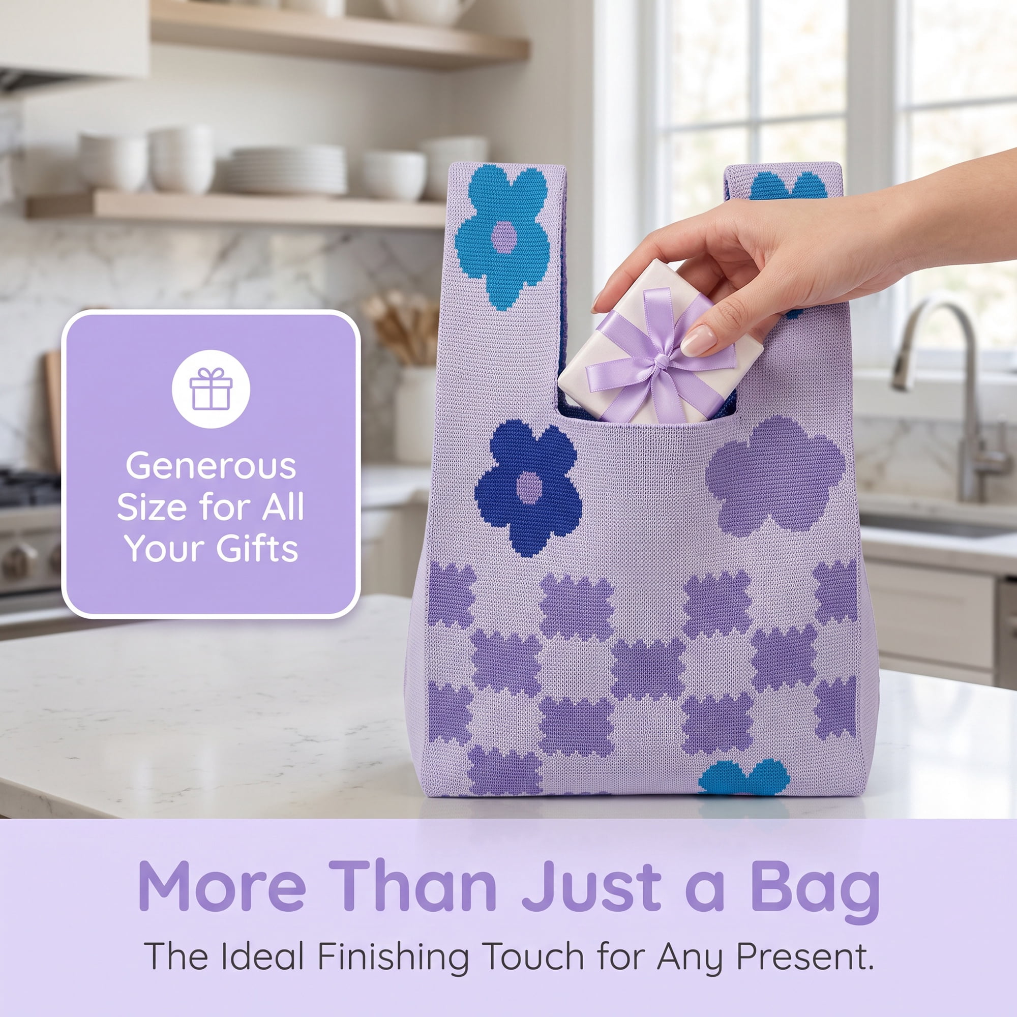 Unique Bargains Cute Cartoon Gift Reusable Tote Bags with Handles 7.5" x 13.4" Purple
