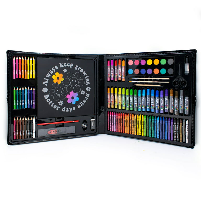 Art 101 Draw and Color Mutlifunctional Wood Art Set / Kit with 106 Pieces  for Adults 