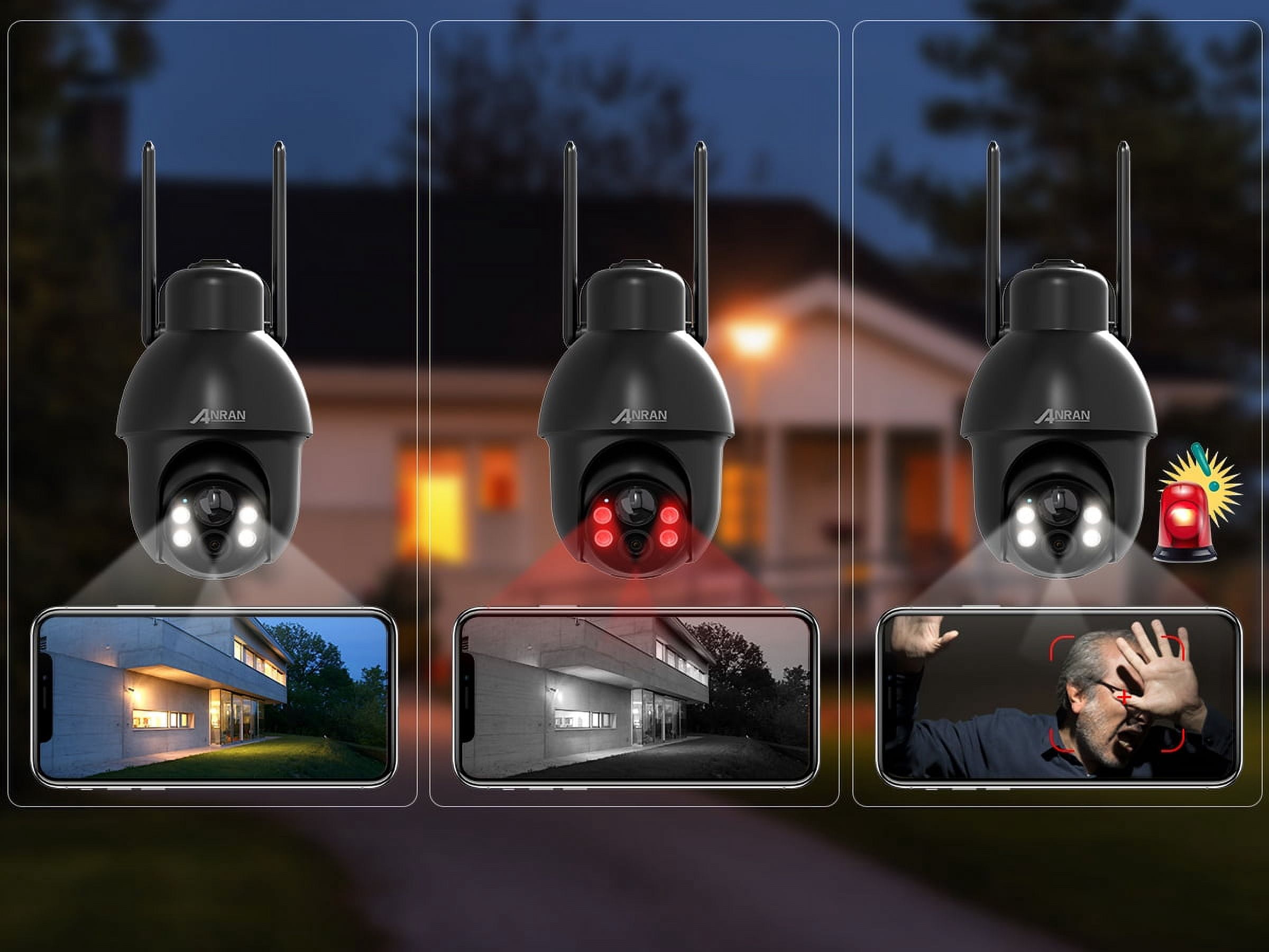 ANRAN 2K Security Camera Wireless Outdoor, Solar Outdoor Camera with 360° View, Smart Siren, Spotlights, 3MP Color Night Vision, AI Human Detection, 2-Way Talk