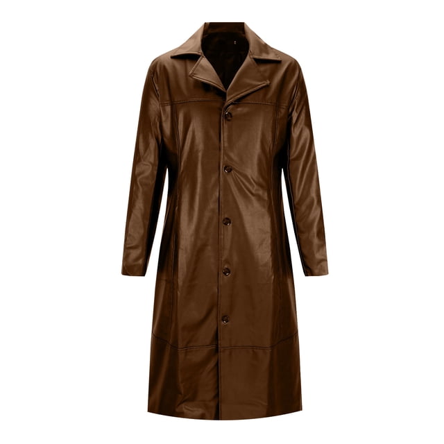 Styesk Jackets for Men Men Fashion Solid Color Long Sleeved Button Up Collar Hooded Faux Leather Coat Jacket