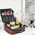 thumbnail image 5 of FORMRS Travel Makeup Bag Large Capacity Train Case Cosmetic Organizer with Adjustable Dividers, Brown Geometric, 5 of 8