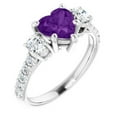 thumbnail image 2 of Pompeii 7mm Amethyst Three-Stone Diamond Heart Shape Ring in 14k White or Yellow Gold, 2 of 4