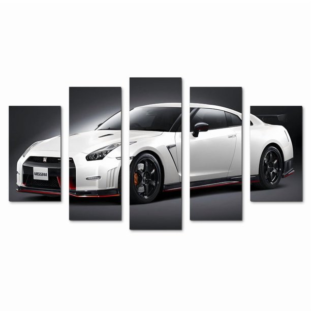 Cuadro Decorativo Auto Nissan GT-R 35 Blanco Juego De 5 Piezas 150x80cm Ideal Para Sala Oficina Taller Decoración Moderna