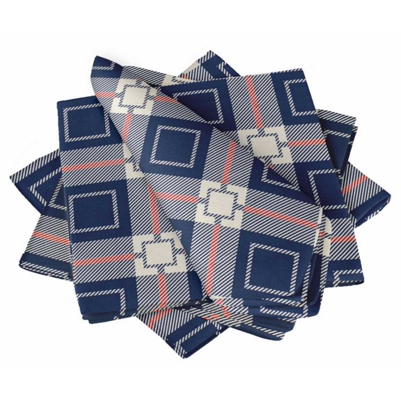 "S4Sassy Blue Plaid Check Dinner Table Linen Re-Usable Printed Decor Napkins Set 18 x 18""(Pack of 4)"