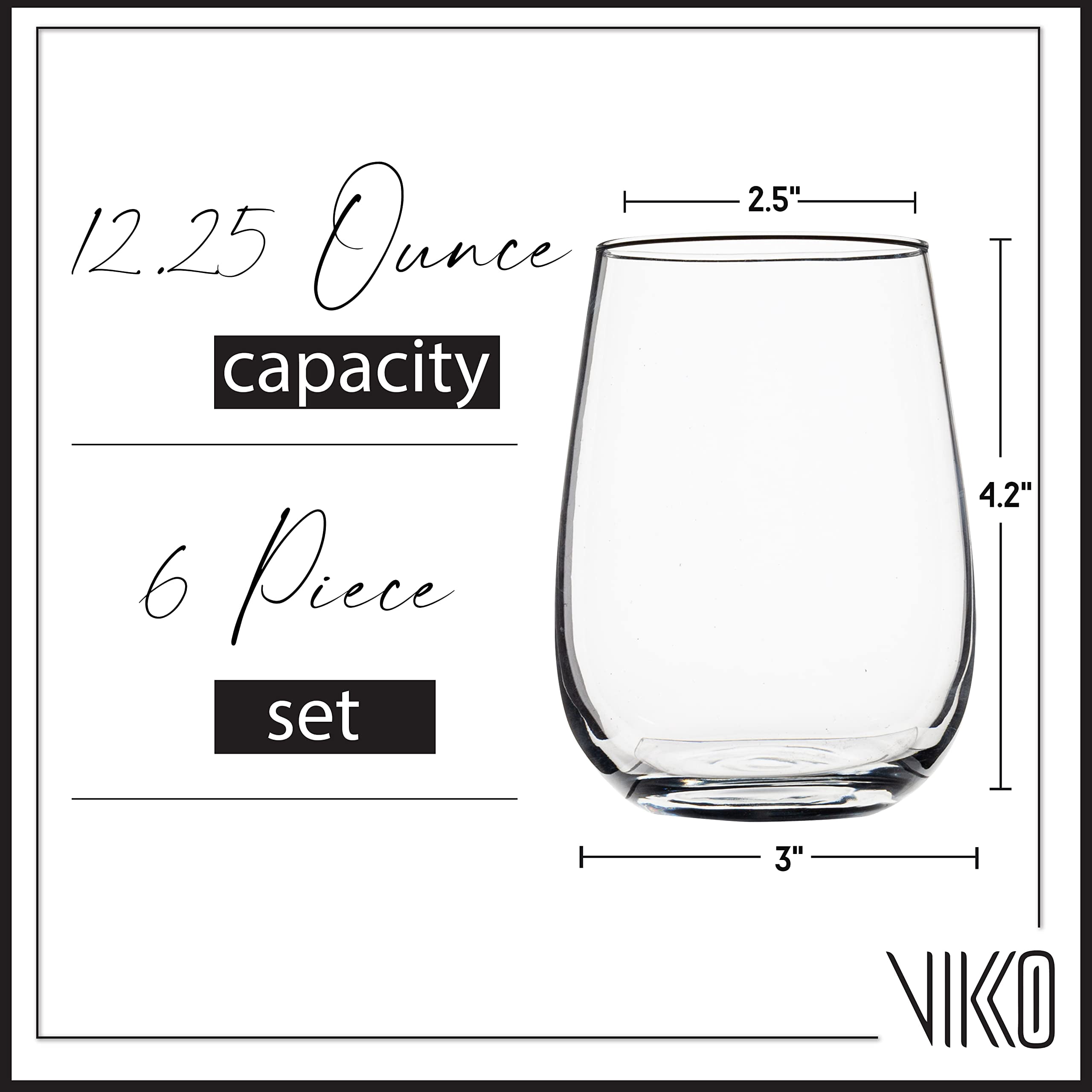 Madison - 12.25 Ounce Stemless Wine Glasses | Thick and Durable  Dishwasher Safe  For Parties, Weddings, and Everyday  Set of Six Stemless Wine Glass Tumblers