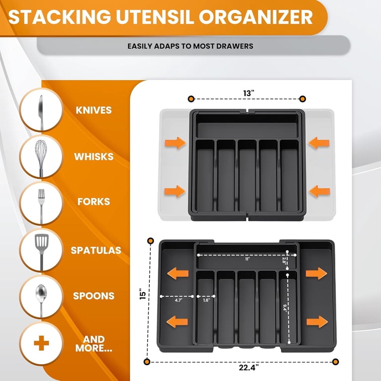Behome Expandable Kitchen Drawer Organizer, Black photo 5
