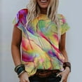 thumbnail image 2 of Pompotops T-Shirt à Manches Courtes Imprimé Col Rond Tendance Été pour Femmes Hauts Décontractés Amples, 2 of 7