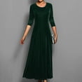 thumbnail image 3 of Maxi Velvet Dress for Women 3/4 Sleeve Long Flowy A-Line Deesses Elegant Casual Solid Color Fall Winter Party Dress, 3 of 4
