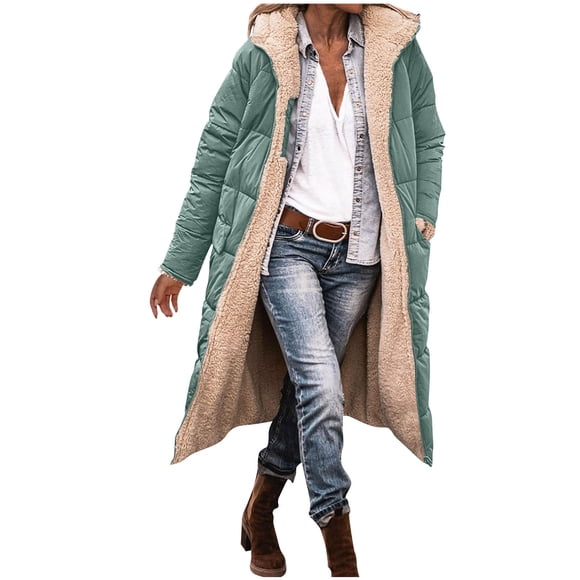 yardsong Oversized Shearling Coat - Women's Sherpa Fleece Lined Reversible Winter Outerwear Green,M
