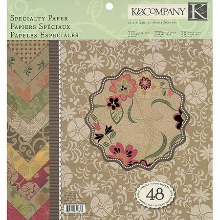 K&Company Specialty Paper Pad, 12" x 12", Olive Tree, 48 Sheets, 24 Designs of 2