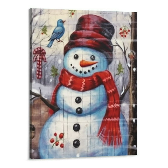 PRATYUS  Christmas Wall Art Canvas Prints - Snowman Picture Painting - Modern Wall Artwork Framed for Gifts Bathroom Home Kitchen Office Christmas Decor -16x20 Inch
