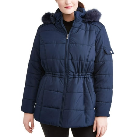 Weather Tamer Women'S Plus-Size Quilted Puffer Jacket W/ Faux Fur-Trim...
