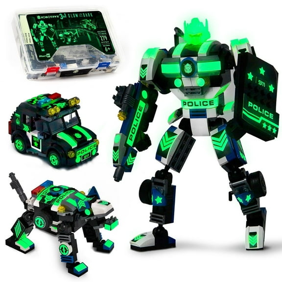 Robot Mech Building Blocks STEM Toy Glow in the Dark 3in1 Gift For Boys Kids