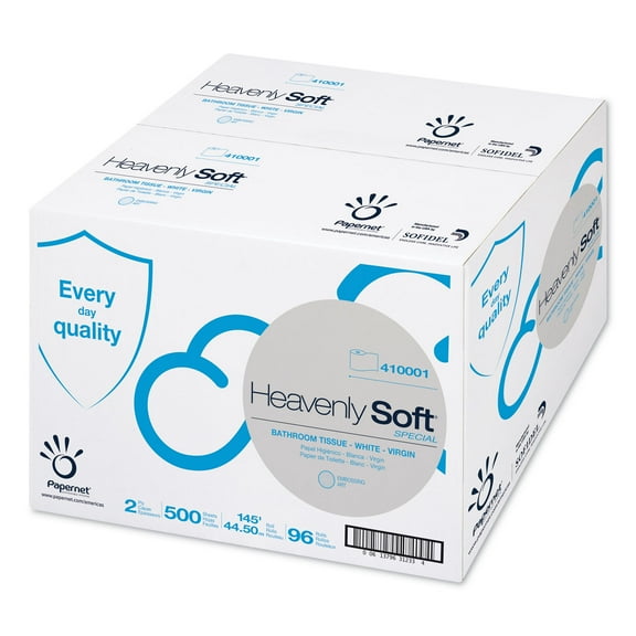 Papernet Heavenly Soft Toilet Tissue Paper, Septic Safe, 2-Ply, White. 4.1" x 146 ft, 500 Sheets/Roll, 96 Rolls/Carton