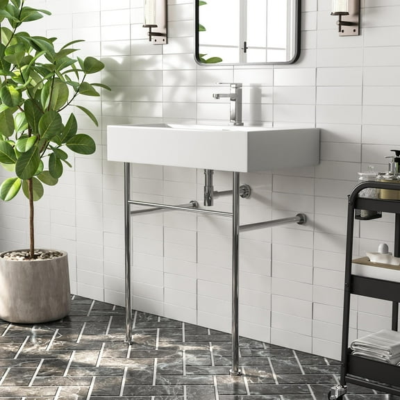 30" White Rectangular Console Bathroom Sink with Overflow