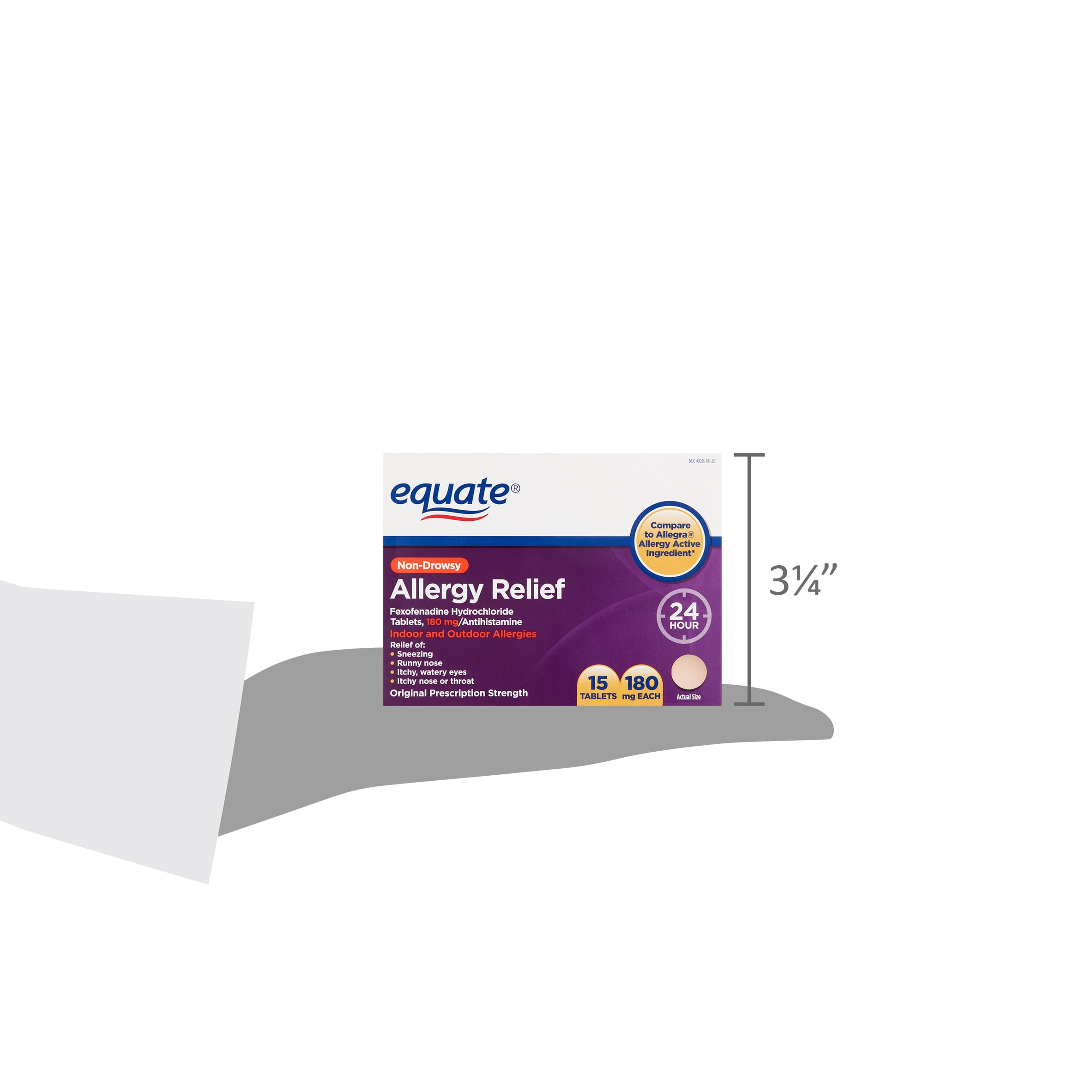 Equate Non-Drowsy Allergy Relief Tablets, 180 mg, 15 Count