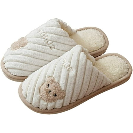 

PIKADINGNIS Cute Kiss Bear Furry House Slippers for Women Men Trendy Warm Soft Fluffy Fur Sleep Shoes Indoor