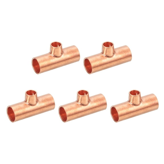 5Pcs 3/8" x 1/4" x 3/8" Copper Reducing Tee Pressure Pipe Fitting Connectors for Plumbing Supply & Refrigeration