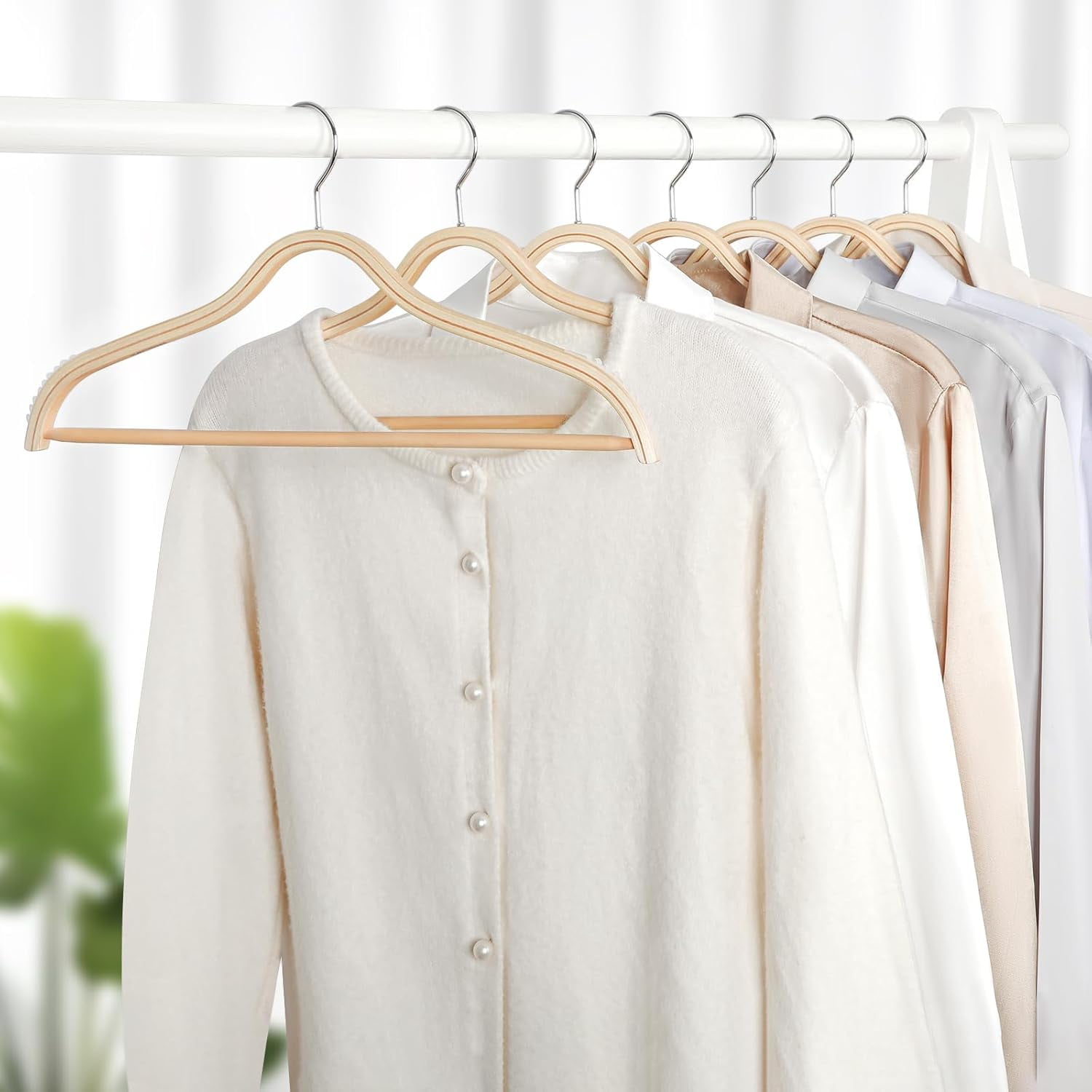 HANGER Sleek Wooden Hangers with Non-Slip Rubber Grips, Sweater Hangers No Shoulder Bump, Lightweight Clothes Hangers 30-Pack, 360 °   Swivel Hook and Pants Bar