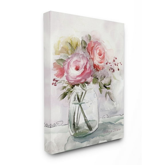 The Stupell Home Decor Collection Muted Watercolor Flowers in a Mason Jar Stretched Canvas Wall Art, 16 x 1.5 x 20