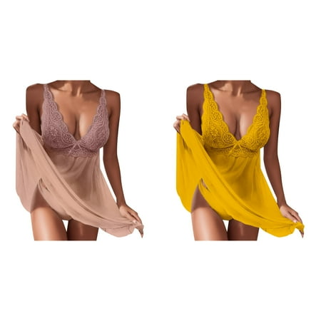 (2-Pack) Kcodviy Transparent Pajamas Underwear Suspenders Dress Women Vintage Corsets for Women Exotic Lace
