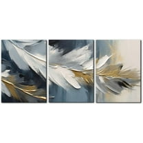 Hieng Abstract Canvas Wall Art, Painting Prints, Feather Pictures Modern Wall Decor for Living Room Bedroom Office Home Decor -（Only canvas）