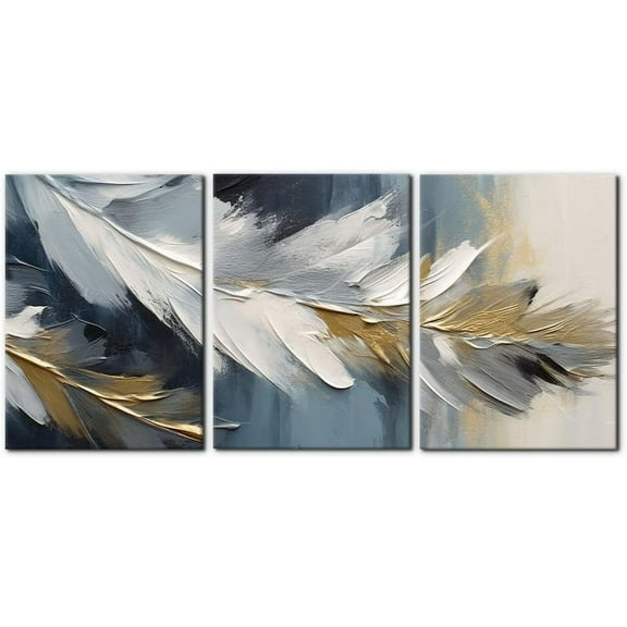 Hieng Abstract Canvas Wall Art, Painting Prints, Feather Pictures Modern Wall Decor for Living Room Bedroom Office Home Decor -（Only canvas）