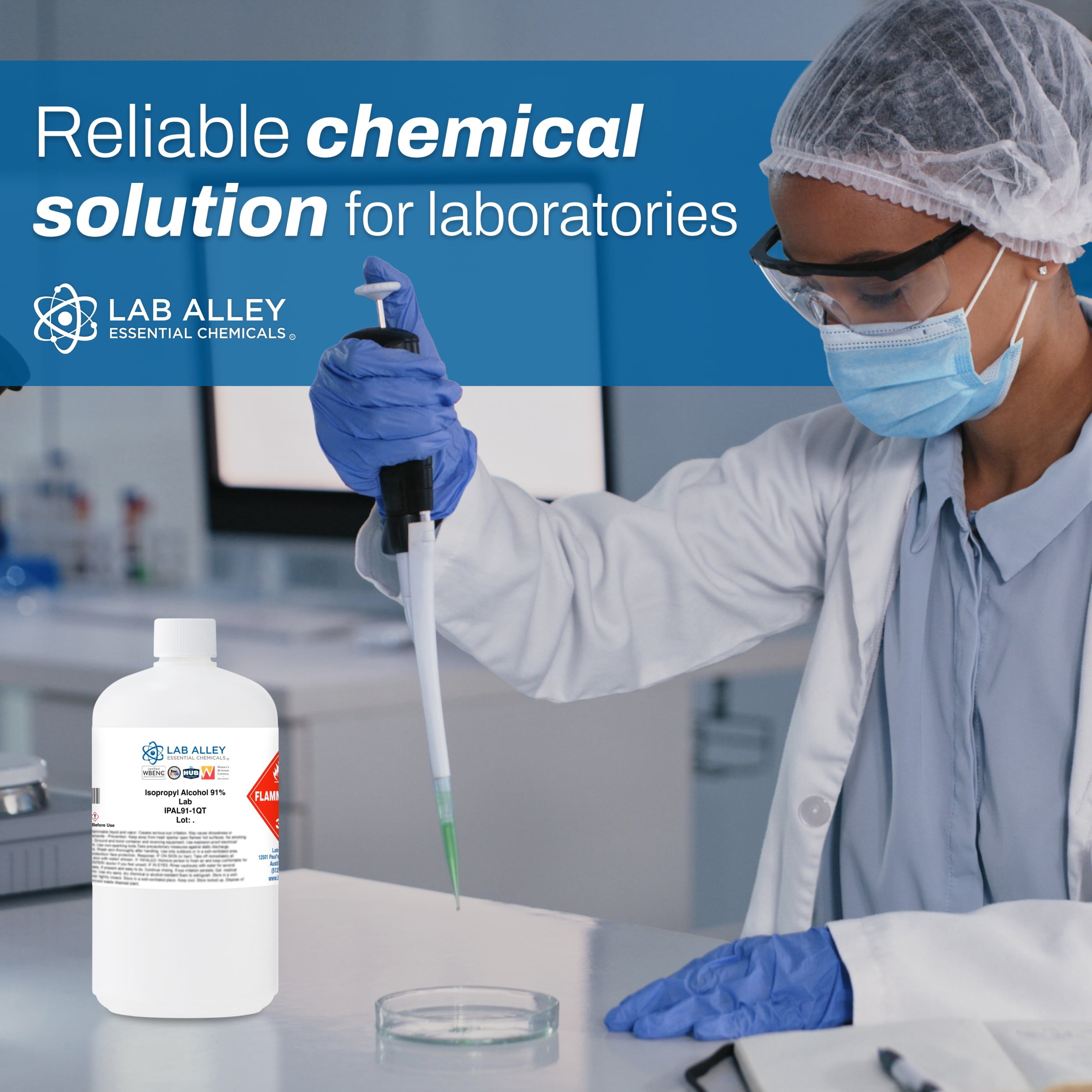 Lab Alley Isopropyl Alcohol 91% Lab Grade, Rubbing Alcohol Solvent, 1 Gallon