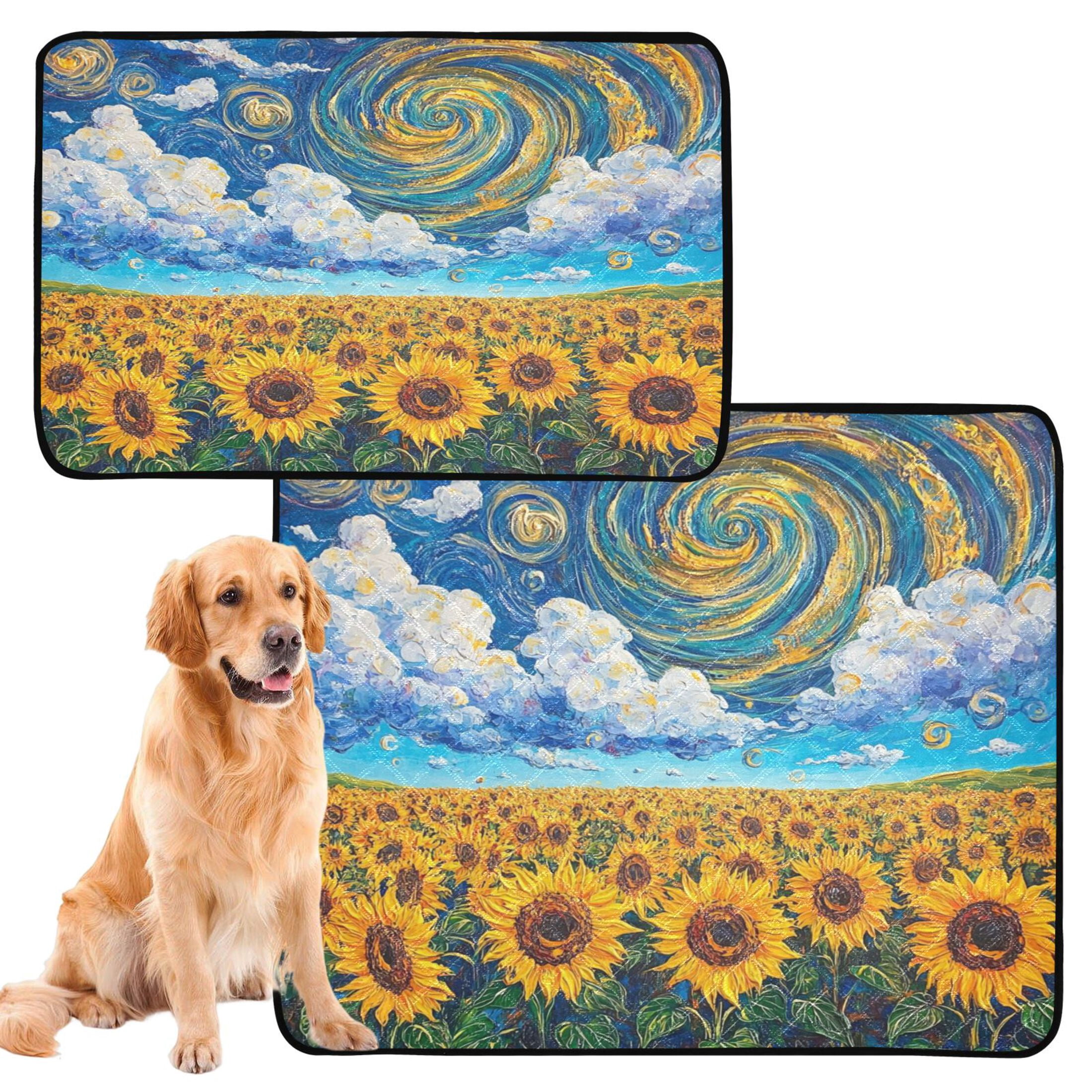Qxltty Sunflower with Swirling Clouds Cat litter Pads Pet Set of 3 Diaper Mats Center Anti-leakage Layer Absorbent Soft and Comfortable