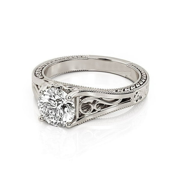 Solitaire Diamond Filigree Engagement Ring 1.8 Ct Diamond 14K White Gold Over