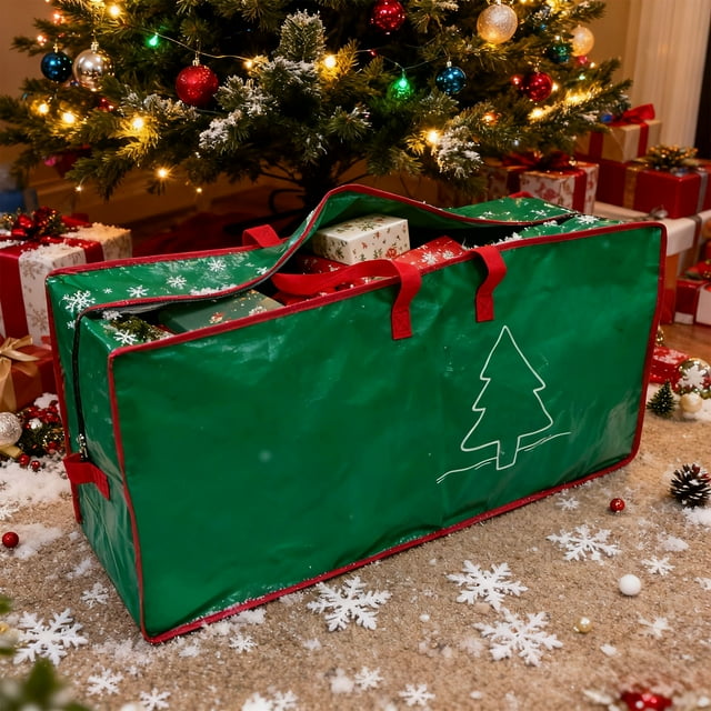 KTTECTOA Grand Sac de Rangement pour Objets de Noël en Nylon Tissé Sac à Eau Résistant pour Arbre de Noël Adapté aux Boîtes de Rangement de Noël Poignée Robuste et Durable Liquidation Cadeaux de Noël Jours du Canada