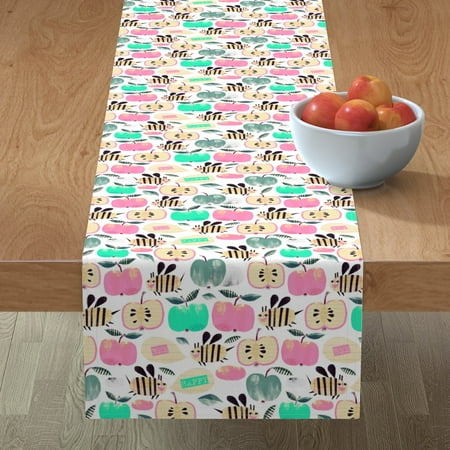 

Cotton Sateen Table Runner 72 - Bee Happy Summer Fly Hive Pastel Bees Watercolor Fruits Apples Cute Kids Room Nursery Print Custom Table Linens by Spoonflower