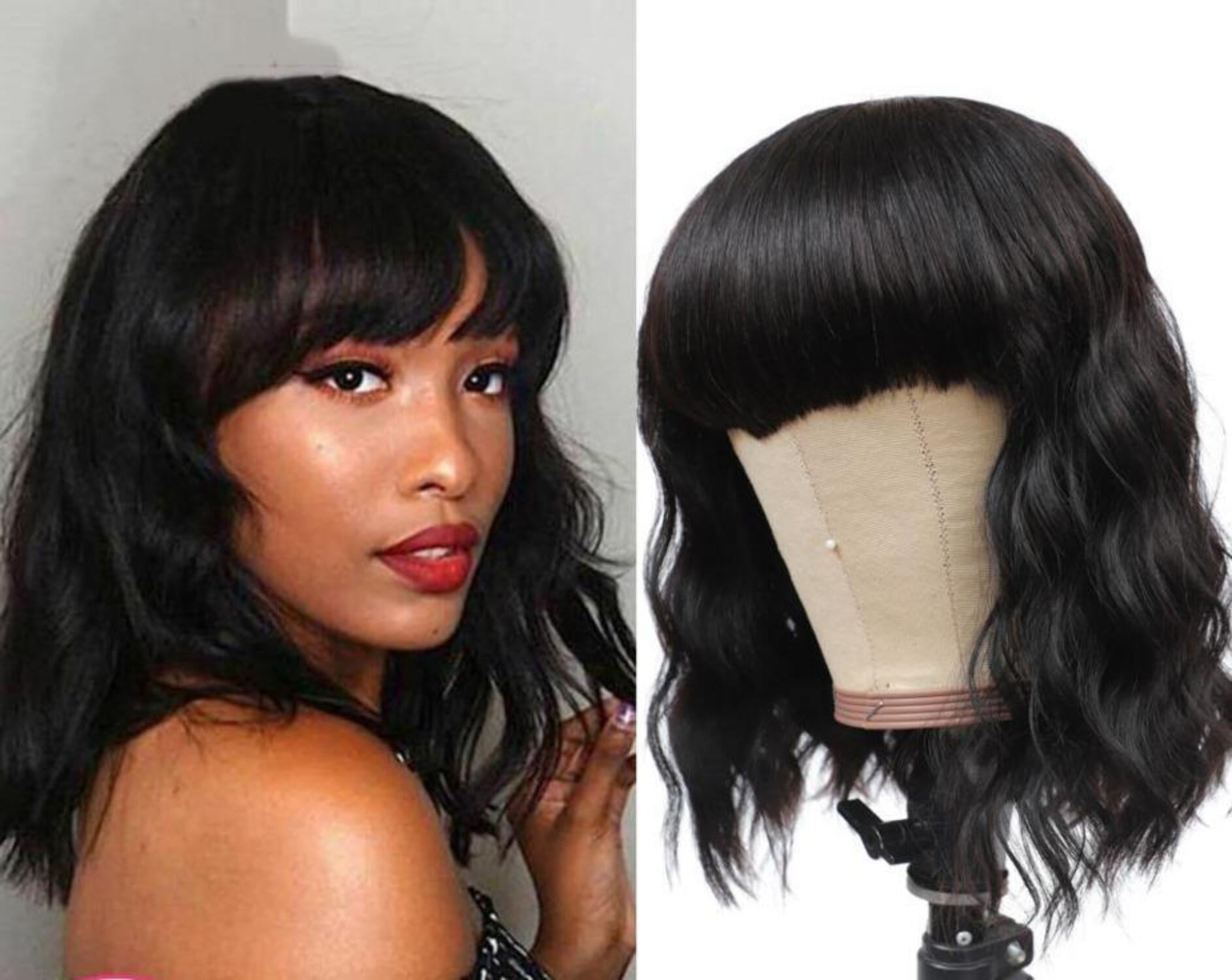 Short Bob Body Wave Human Hair Wigs with Bang
