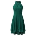 thumbnail image 4 of Womens Crew Neck Long Sleeve Spring Fall Dresses,Women's Solid Color Sexy Off The Shoulder Sleeveless Round Neck Hanging Neck A-line Dress Dark Green, 4 of 5