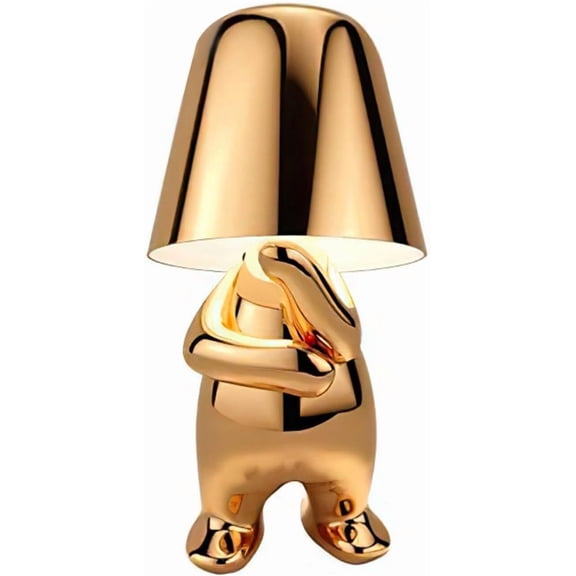 Bedside Touch Control Table Lamp, Portable Thinker Man Statue LED Bedside Restaurant Table Lamp, USB Rechargeable 3-Level Dimmer, Living Room Office Nightstand Decorative (Tony - Golden)