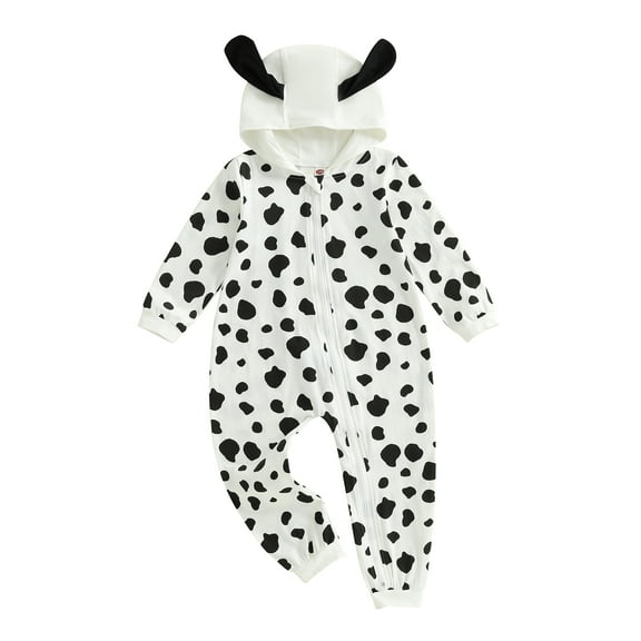 BemeyourBBs Toddler Dog Costume Romper Black Spotted Print Zipper Hooded Jumpsuit