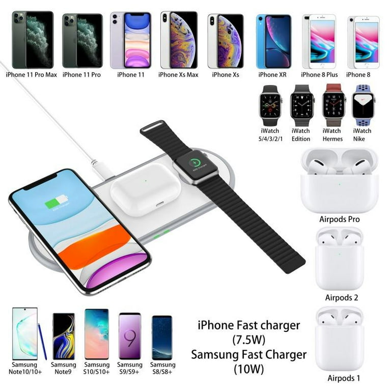 3 In 1 Wireless Charger 10W Wireless Charging Station Compatible With Apple Watch Series 5 4 3 2 1 AirPods IPhone 11 Pro Max XS Max XS XR X 8 8