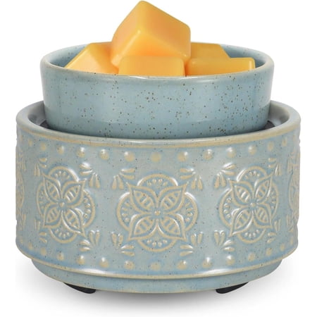 Wax Melt Warmer 2 in1 Candle Wax Warmer Fragrance Warmer for Wax Cubes Wax Melter Perfect Christmas Gifts for Mom Women(White Brown)