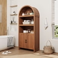 thumbnail image 5 of 71" Tall Arched Bookcase Cabinet - 5-Tier Mid Century Modern Storage Cabinet with Fluted Doors - 3 Open Display Shelves & Adjustable Shelf - Office, Dining Room, Living Room, Kitchen - Brown, 5 of 8