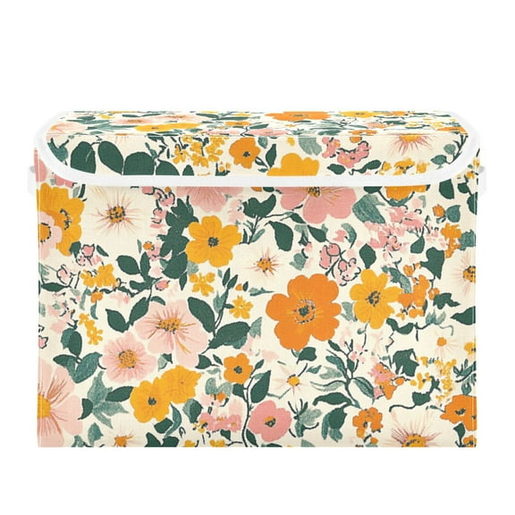 Vibrant Flower Garden Large Storage Bins with Linen Collapsible Lid Storage Box 16.7 x 12.6 x 11.8in