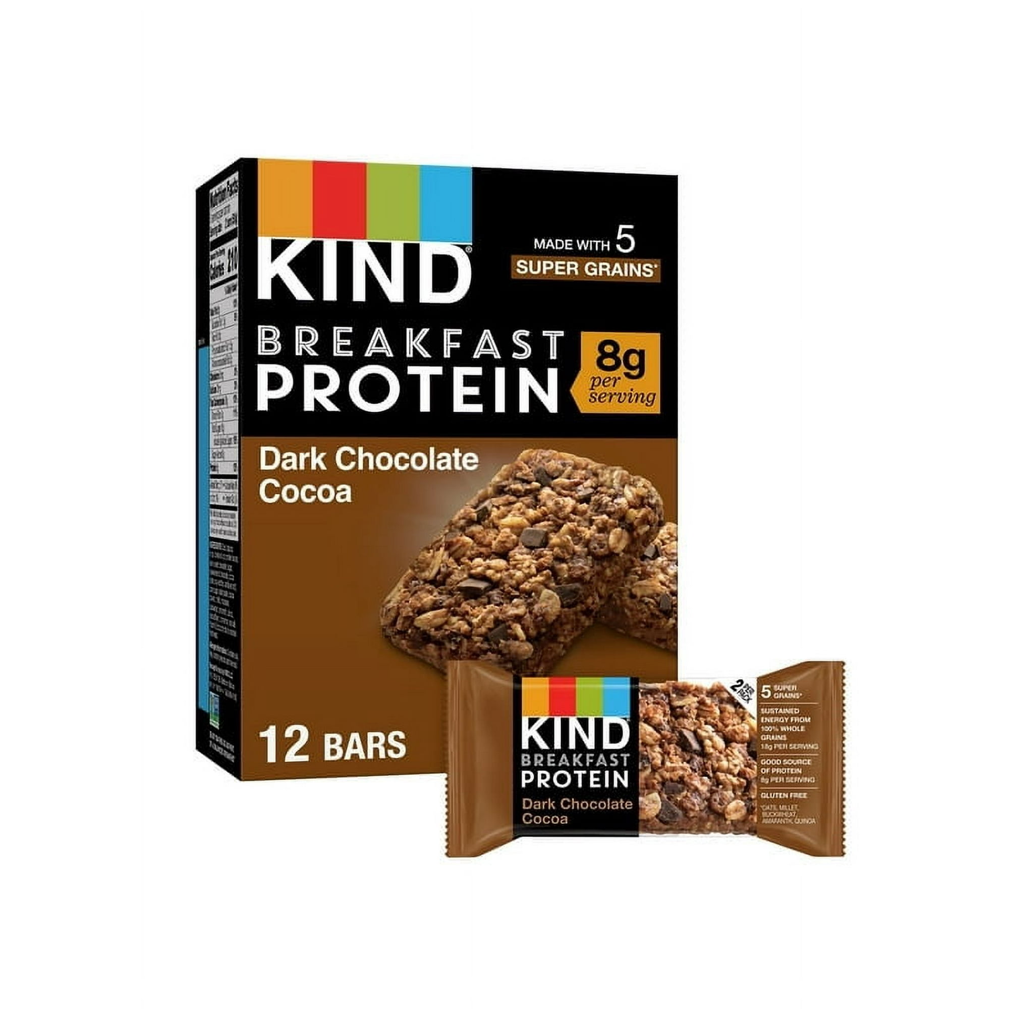 KIND Breakfast Gluten Free Dark Chocolate Cocoa Protein Snack Bars, 1.76 oz, 12 Count (Pack of 2)