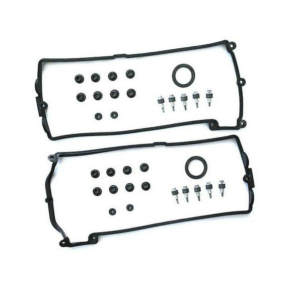 Valve Cover Gasket - Set of 2 - with Gaskets, Nut Seals, Bolts, Grommets, and Cam Adjuster Seals - Compatible with 2004 - 2005 BMW 645Ci 4.4L V8 N62