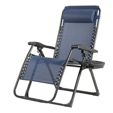 Zero Gravity Chairs, X-Large Outdoor Lounge Chair, Adjustable Folding Recliner with Cup Holder & Detachable Headrest for Balcony, Pool, Backyard, Oversize, Navy