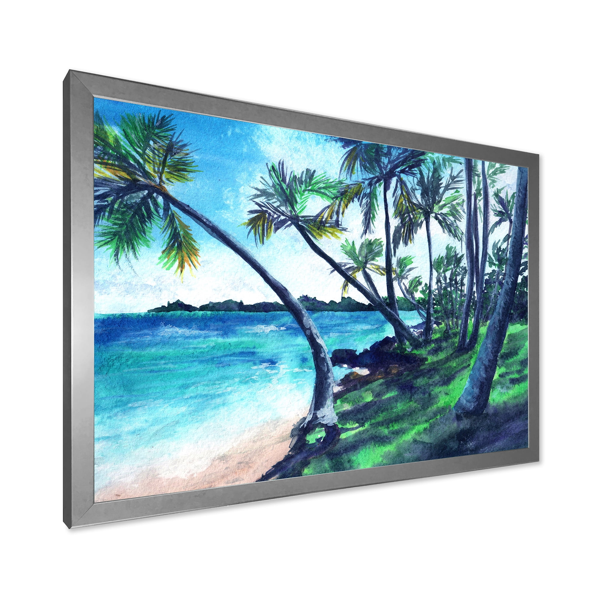 Designart 'Tropical Beach In Summer Paradise With Palm Trees' Nautical & Coastal Framed Art Print