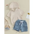 thumbnail image 3 of Suealasg Toddler Baby Boys 2PCS Summer Outfits 6M 12M 18M 24M 3T Kids Boys Clothes Short Sleeve Hooded Tops and Elastic Waist Shorts Sets, 3 of 9