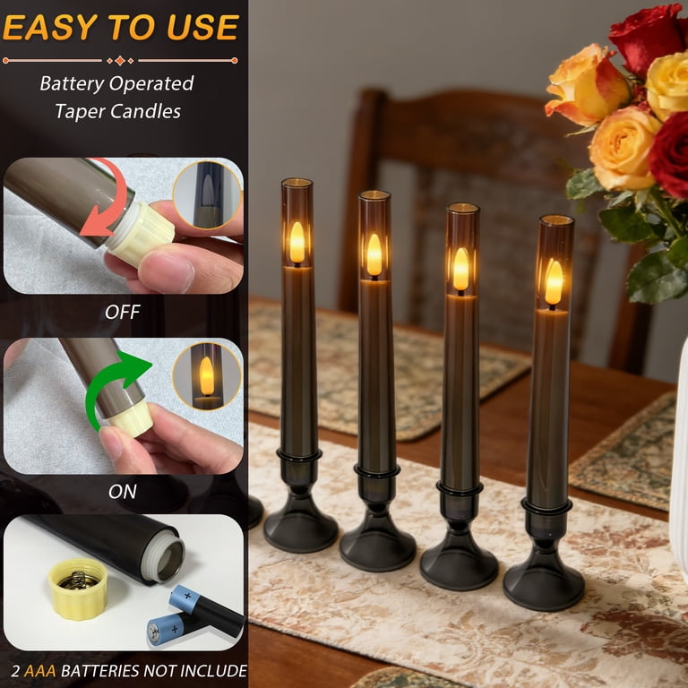 HIDAWN 6Pack Flameless Taper Candles with Remote Timer, LED Candlesticks With Holders, Battery Operated Fake Electric Dripless 3D Flickering Flame