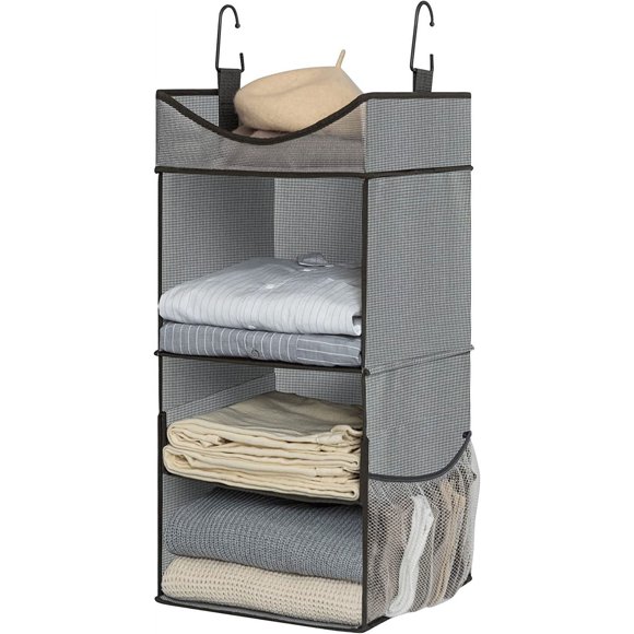 Hanging Closet Organizer 3-Shelf Hanging Closet Shelves with Top Shelf 12” W x 12” D x 35 ¼” H Extra-Large Space Blue & Gray