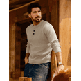 thumbnail image 4 of Olaglory Mens Sweaters Crewneck Waffle Pullover Sweater, Casual Button Textured Knit Henley Sweaters for Men, Beige, 4 of 8